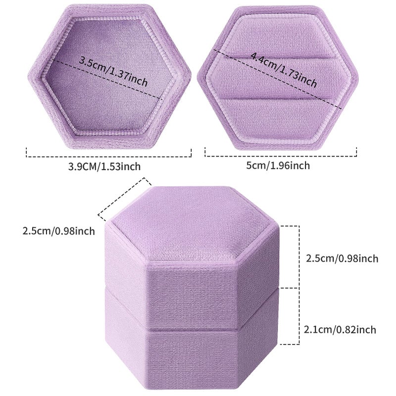 DesignSter Hexagon Velvet Ring Bearer Box - Premium Gorgeous Vintage Double Ring Display Holder with Detachable Lid for Proposal, Engagement, Wedding, Ceremony (Lilac) - Image 4